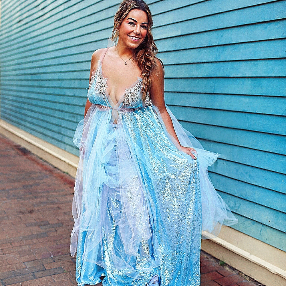 SAMPLE GOWN ONLY - VERONICA Ocean Blue Sequin Wedding Ballgown Set
